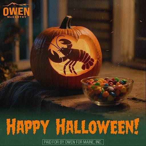 Halloween pumpkin carved with a lobster